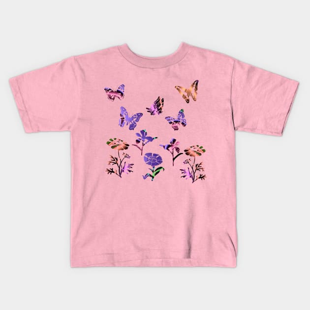 Pretty Butterflies and Flowers Art Kids T-Shirt by Gingezel